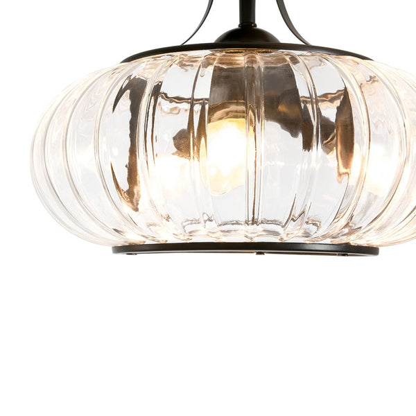 3-Light Ribbed Pumpkin Clear Glass Semi Flush Mount Ceiling Light - Yiilighting