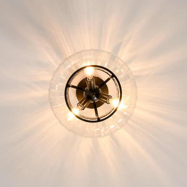 3-Light Ribbed Pumpkin Clear Glass Semi Flush Mount Ceiling Light - Yiilighting