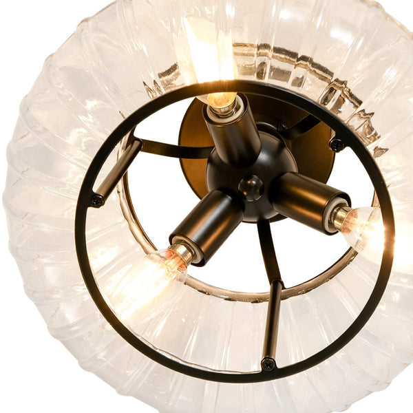 3-Light Ribbed Pumpkin Clear Glass Semi Flush Mount Ceiling Light - Yiilighting