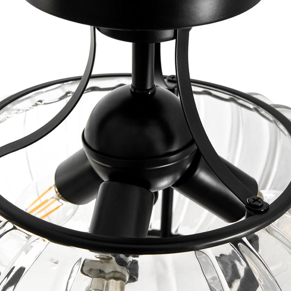 3-Light Ribbed Pumpkin Clear Glass Semi Flush Mount Ceiling Light - Yiilighting