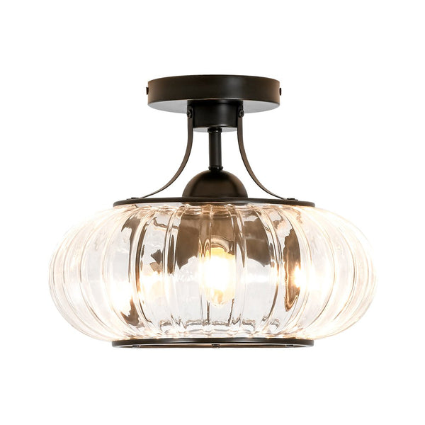 3-Light Ribbed Pumpkin Clear Glass Semi Flush Mount Ceiling Light - Yiilighting