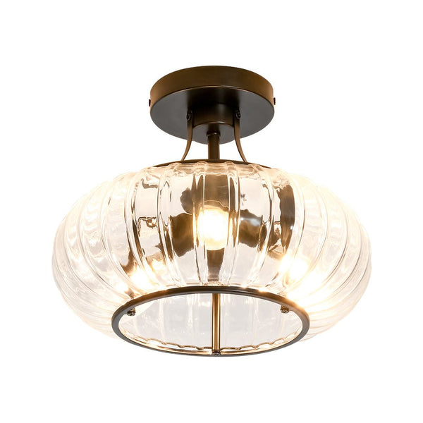 3-Light Ribbed Pumpkin Clear Glass Semi Flush Mount Ceiling Light - Yiilighting