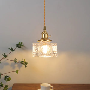 3-Style Vintage 1-Light Textured Hammered Cubic Glass Pendant Light - Yiilighting