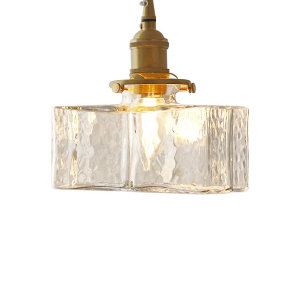 3-Style Vintage 1-Light Textured Hammered Cubic Glass Pendant Light - Yiilighting