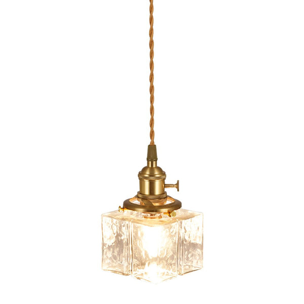 3-Style Vintage 1-Light Textured Hammered Cubic Glass Pendant Light - Yiilighting