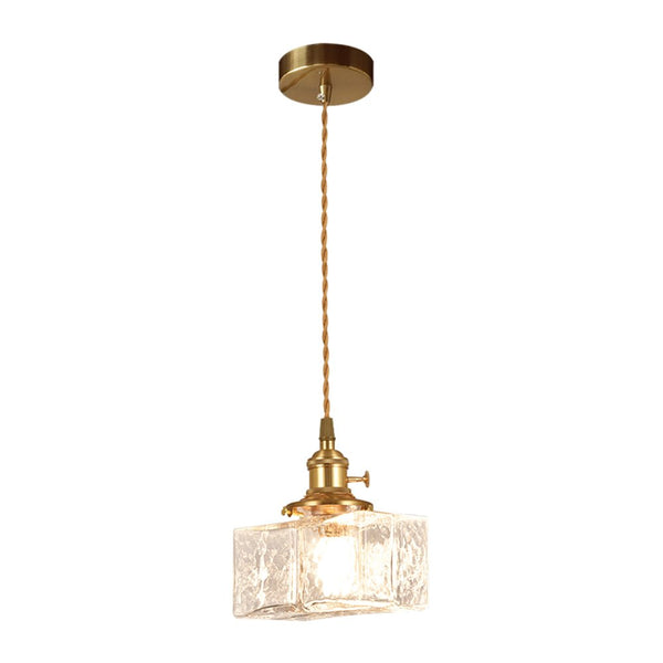 3-Style Vintage 1-Light Textured Hammered Cubic Glass Pendant Light - Yiilighting
