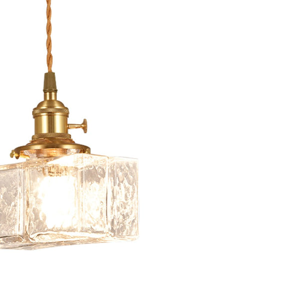 3-Style Vintage 1-Light Textured Hammered Cubic Glass Pendant Light - Yiilighting