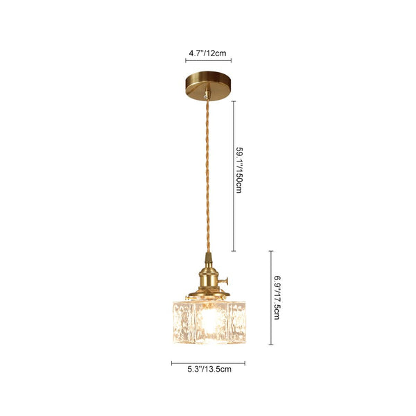 3-Style Vintage 1-Light Textured Hammered Cubic Glass Pendant Light - Yiilighting