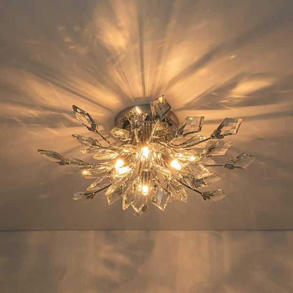 4 - Light Flower Branch Crystal Semi - Flush Mount Light - Yiilighting