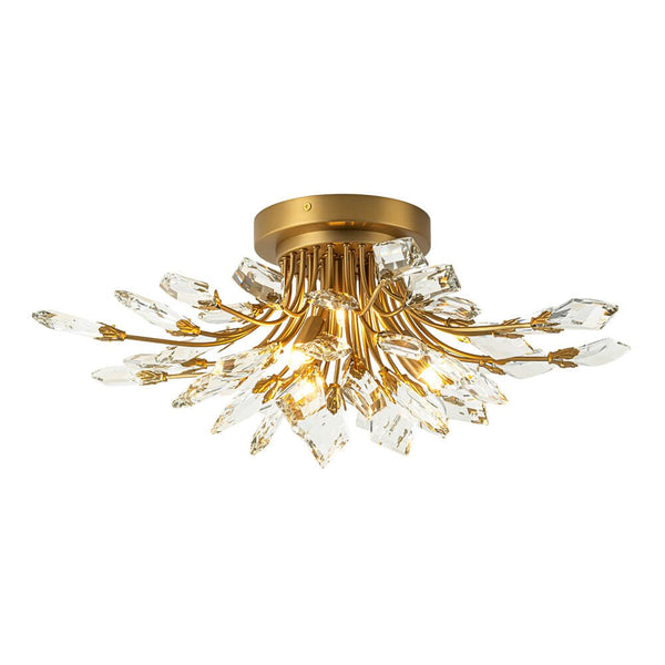 4 - Light Flower Branch Crystal Semi - Flush Mount Light - Yiilighting