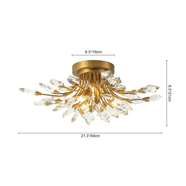 4 - Light Flower Branch Crystal Semi - Flush Mount Light - Yiilighting