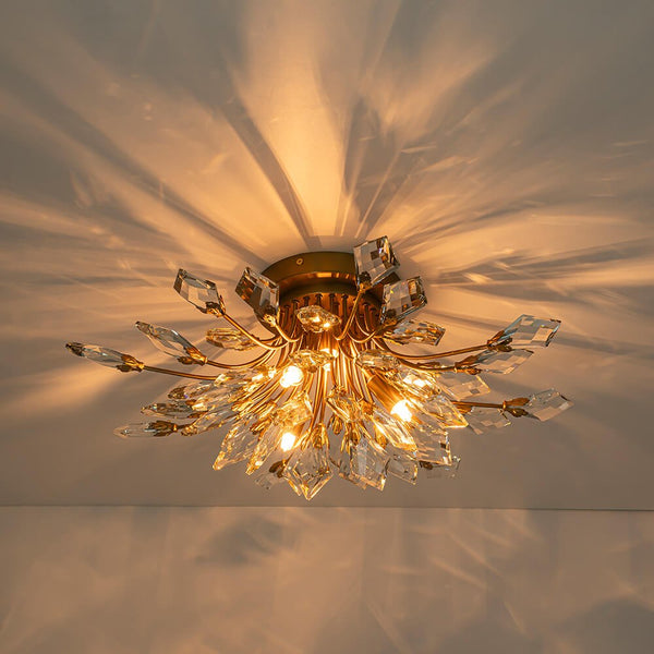 4 - Light Flower Branch Crystal Semi - Flush Mount Light - Yiilighting