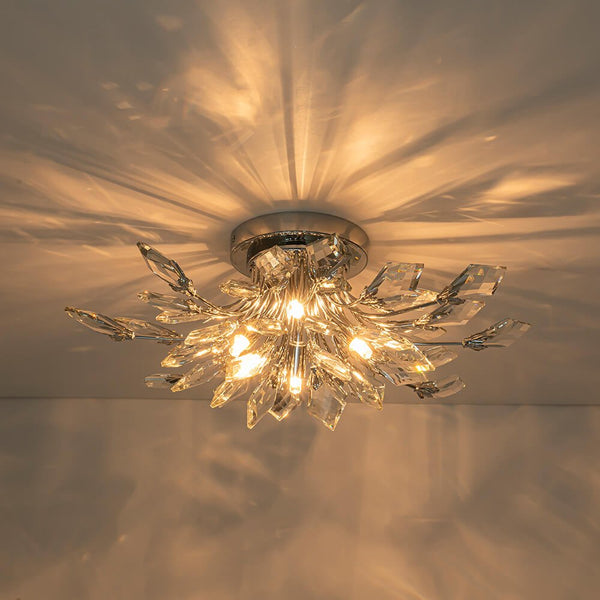 4 - Light Flower Branch Crystal Semi - Flush Mount Light - Yiilighting
