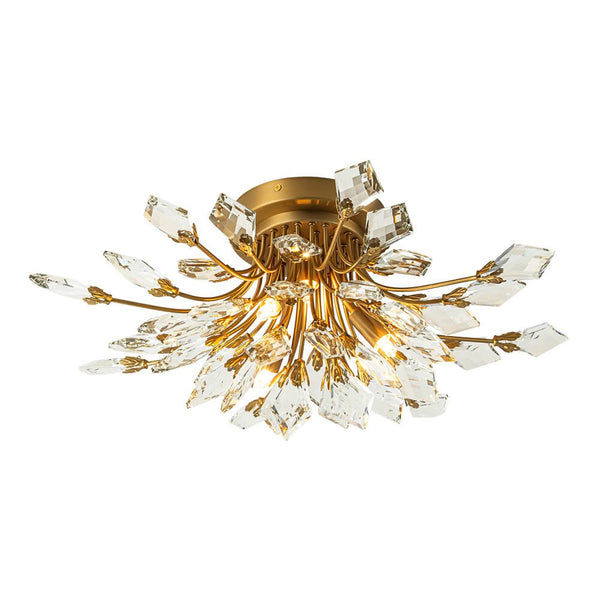 4 - Light Flower Branch Crystal Semi - Flush Mount Light - Yiilighting