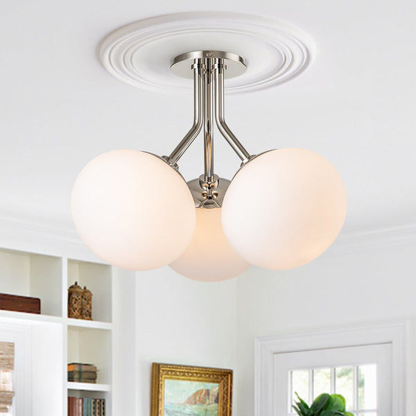 4 - Light Frosted Opal Glass Globe Sputnik Semi Flush Mount - Yiilighting