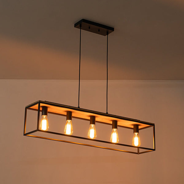 5 - Light Black Classic Linear Rectangular Iron Frame Chandelier - Yiilighting