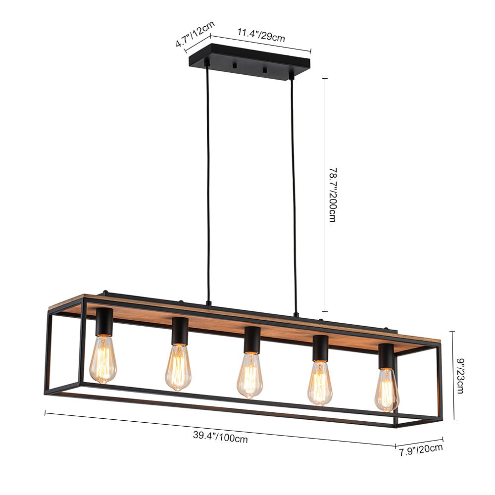 5-Light Black Classic Linear Rectangular Iron Frame Chandelier ...