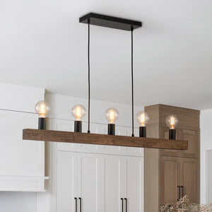 5 - Light Farmhouse Linear Wood Pendant Light - Yiilighting