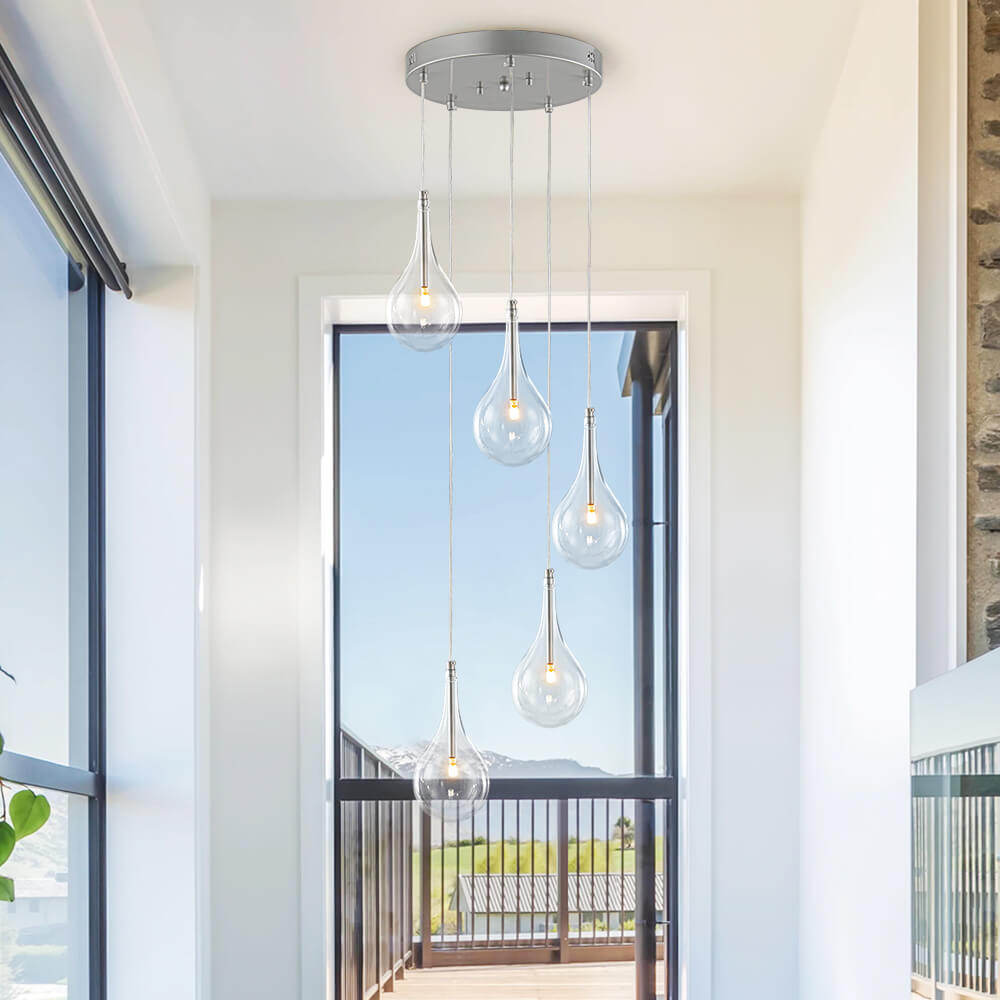 5-Light Modern Silver Clear Balloon Glass Bubble Chandelier