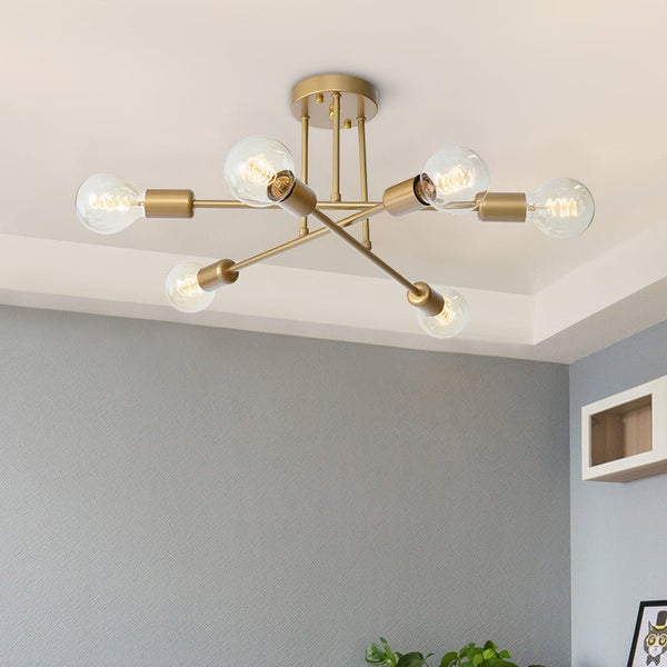 6 - Light Brass Sputnik Semi Flush Mount - Yiilighting