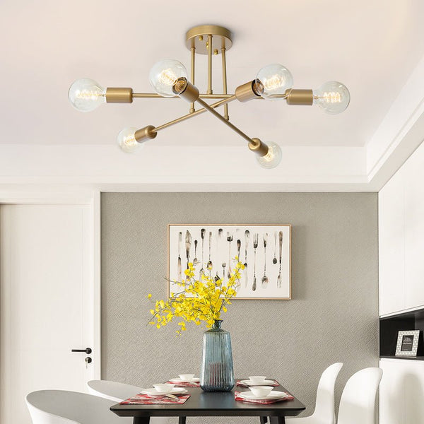 6 - Light Brass Sputnik Semi Flush Mount - Yiilighting