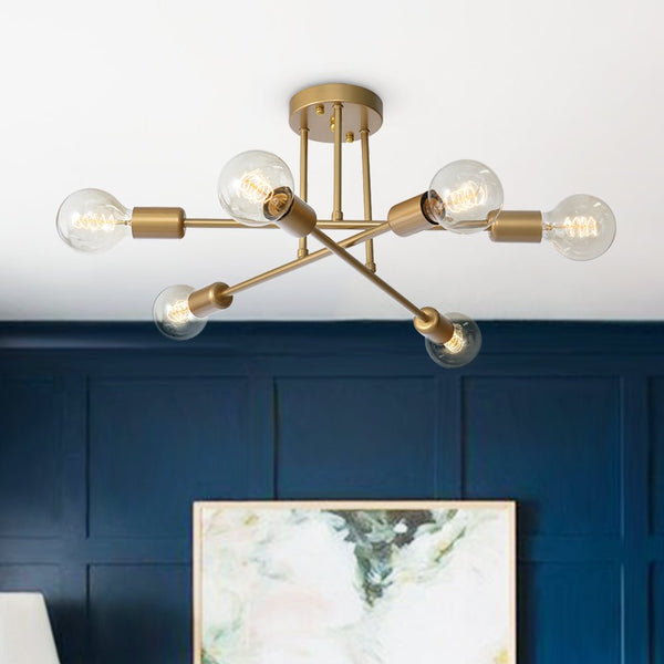 6 - Light Brass Sputnik Semi Flush Mount - Yiilighting