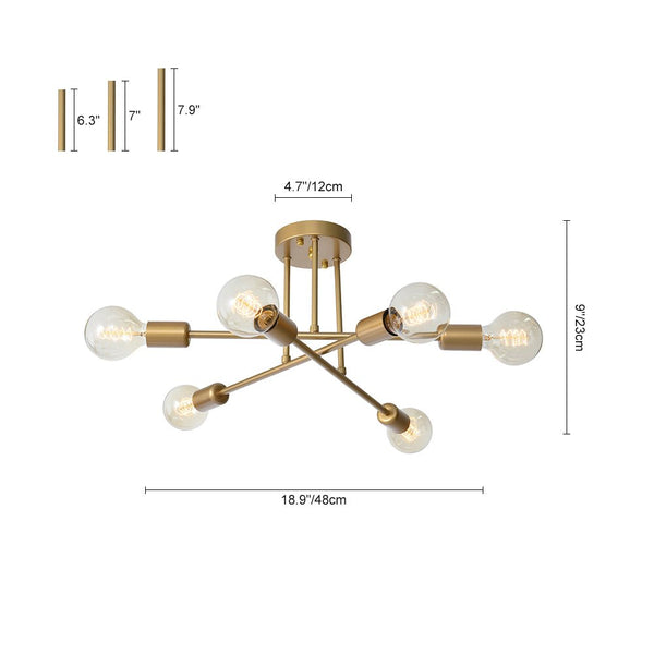 6 - Light Brass Sputnik Semi Flush Mount - Yiilighting