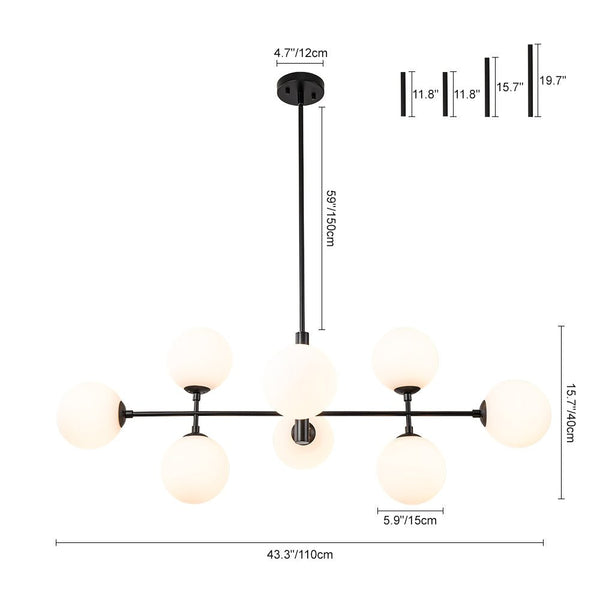 8 - Light Modern Sputnik Opal Globes Linear Chandelier - Yiilighting