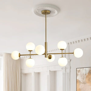 8 - Light Modern Sputnik Opal Globes Linear Chandelier - Yiilighting