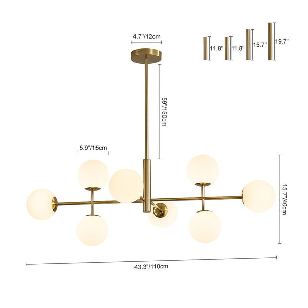 8 - Light Modern Sputnik Opal Globes Linear Chandelier - Yiilighting