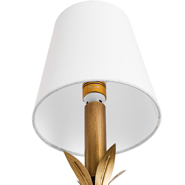 Vintage Antique Gold Leaf Stem Wall Sconce with Conical Fabric Shade