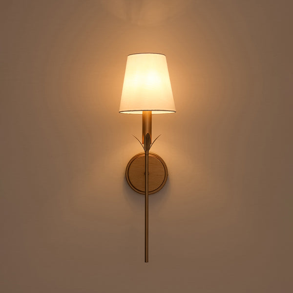 Vintage Antique Gold Leaf Stem Wall Sconce with Conical Fabric Shade
