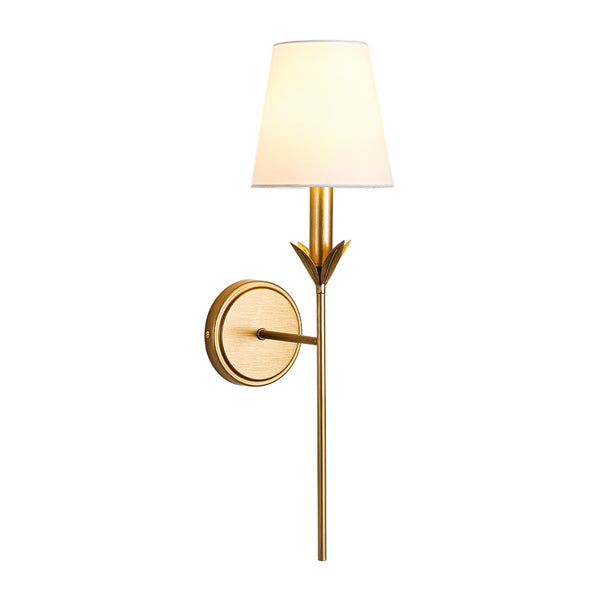 Vintage Antique Gold Leaf Stem Wall Sconce with Conical Fabric Shade