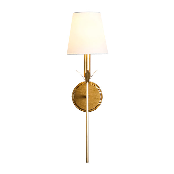 Vintage Antique Gold Leaf Stem Wall Sconce with Conical Fabric Shade