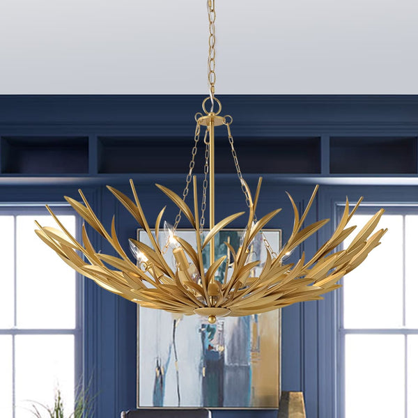 Art Deco 6-Light Branch-Style Flower Basket Iron Chandelier