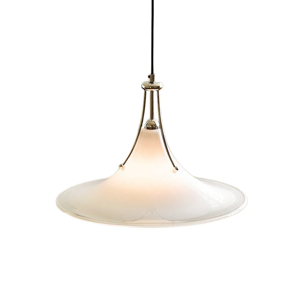 Suspension simple Bauhaus minimaliste conique en verre et chrome