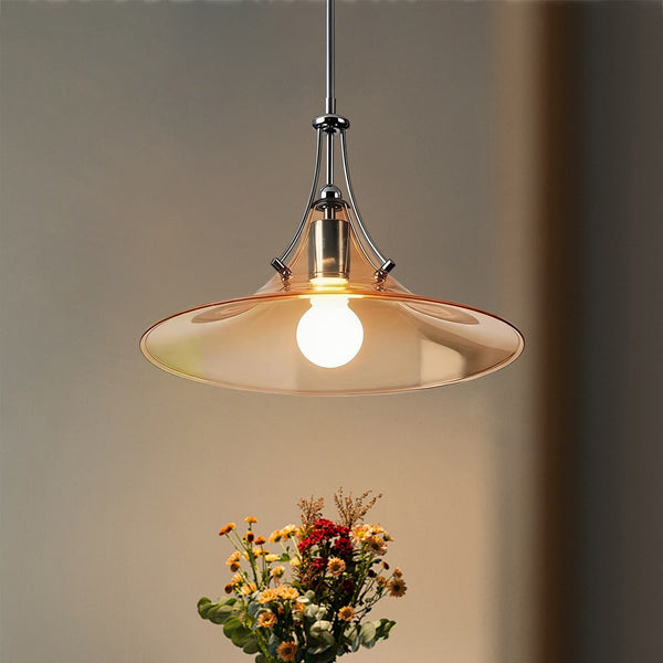 Suspension simple Bauhaus minimaliste conique en verre et chrome