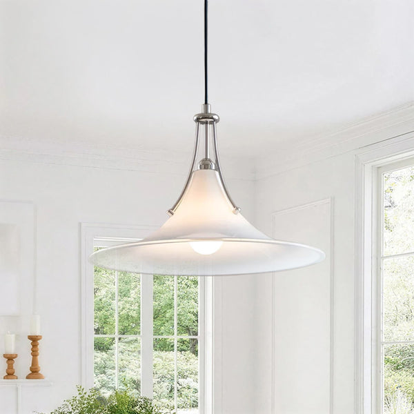 Suspension simple Bauhaus minimaliste conique en verre et chrome