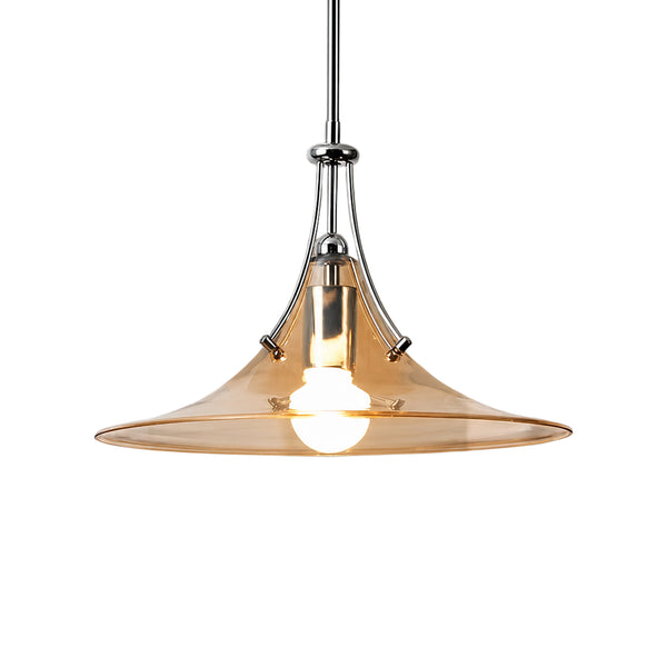 Suspension simple Bauhaus minimaliste conique en verre et chrome