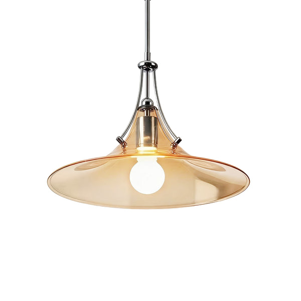 Suspension simple Bauhaus minimaliste conique en verre et chrome