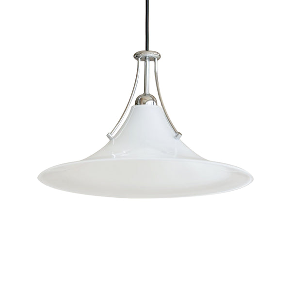 Suspension simple Bauhaus minimaliste conique en verre et chrome