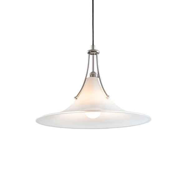 Suspension simple Bauhaus minimaliste conique en verre et chrome