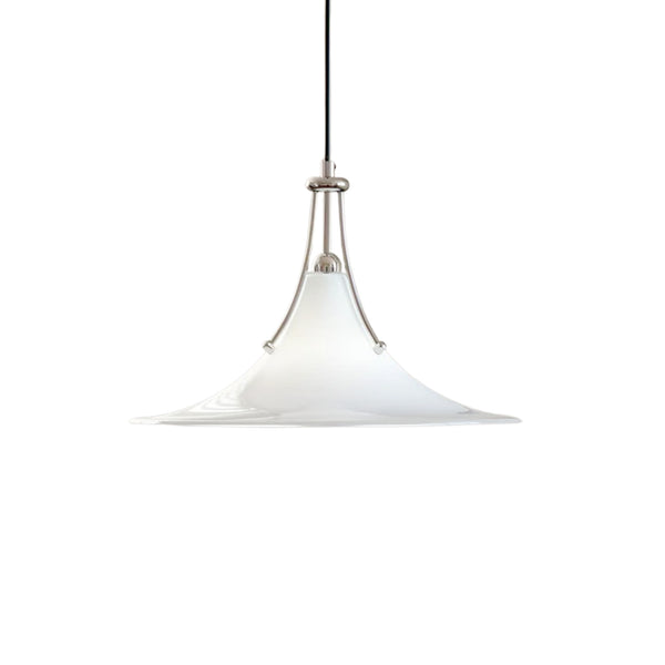 Suspension simple Bauhaus minimaliste conique en verre et chrome