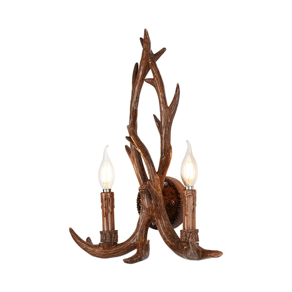 Country Rustic Deer Antler Two Candle Style Wall Sconce