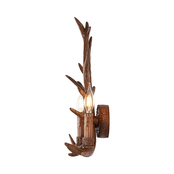 Country Rustic Deer Antler Two Candle Style Wall Sconce