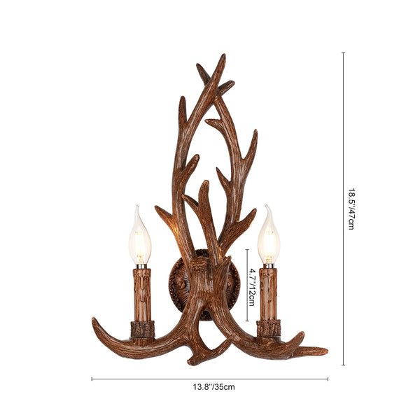 Country Rustic Deer Antler Two Candle Style Wall Sconce