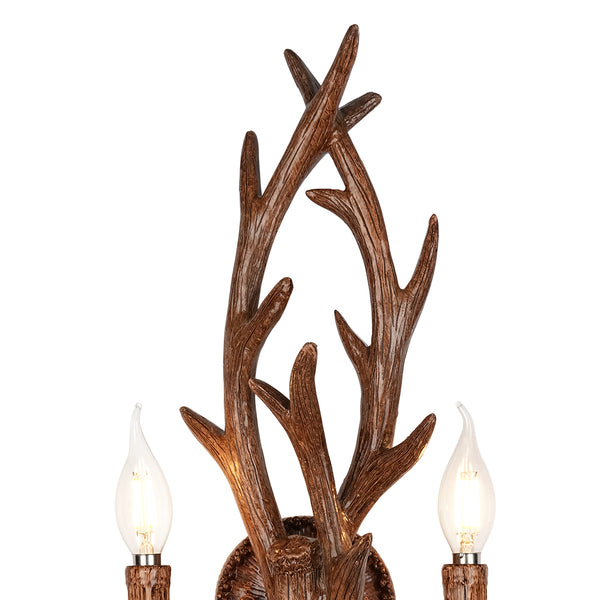 Country Rustic Deer Antler Two Candle Style Wall Sconce