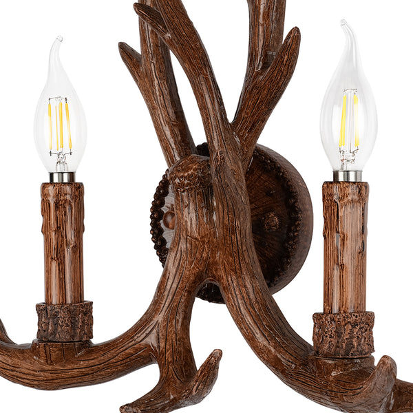 Country Rustic Deer Antler Two Candle Style Wall Sconce