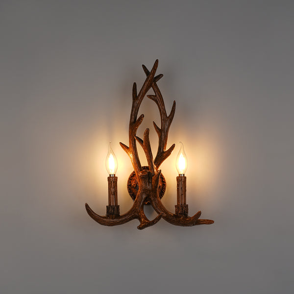 Country Rustic Deer Antler Two Candle Style Wall Sconce
