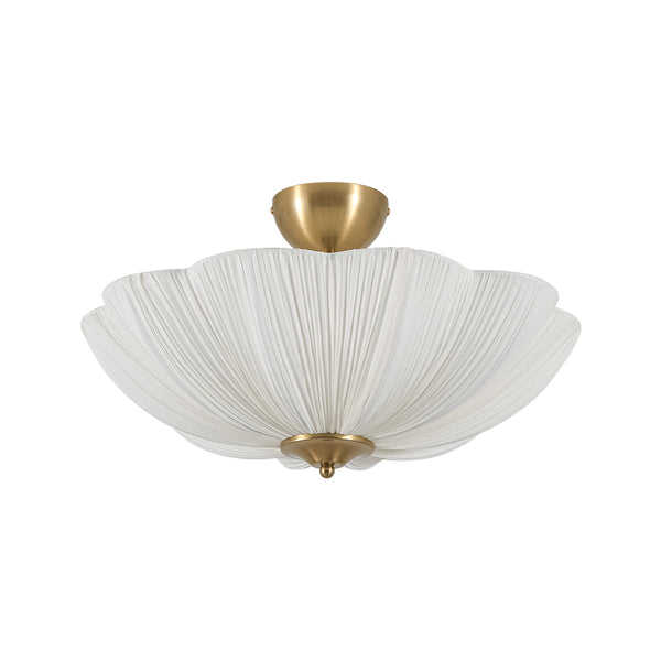 Cream 3-Light Ethereal Pleat Blooming Flower Fabric Semi-Flush Ceiling Light